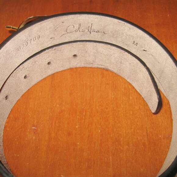 Cole Haan Brown Belt Mens Sz M (34-36) Dark Chocolate Brown NWT Goldtone Buckle - Picture 3 of 9